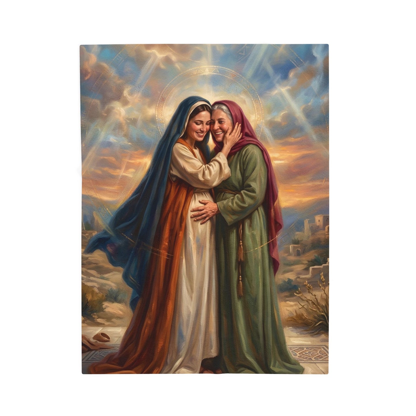 “Blessed Among Women - Mary and Elizabeth Embrace” - Plush Blanket
