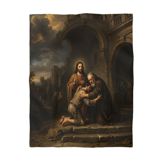 The prodigal son running toward his father - Duvet Cover