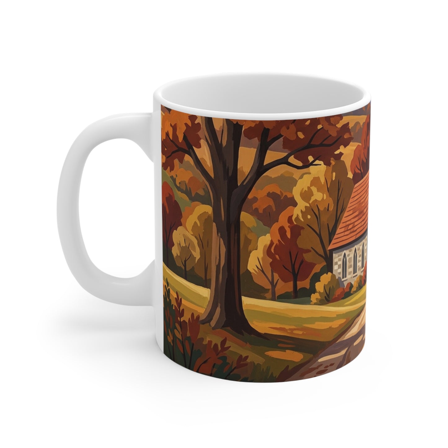 “Golden Harvest - Autumn Church in Tranquility” - Coffee Mug