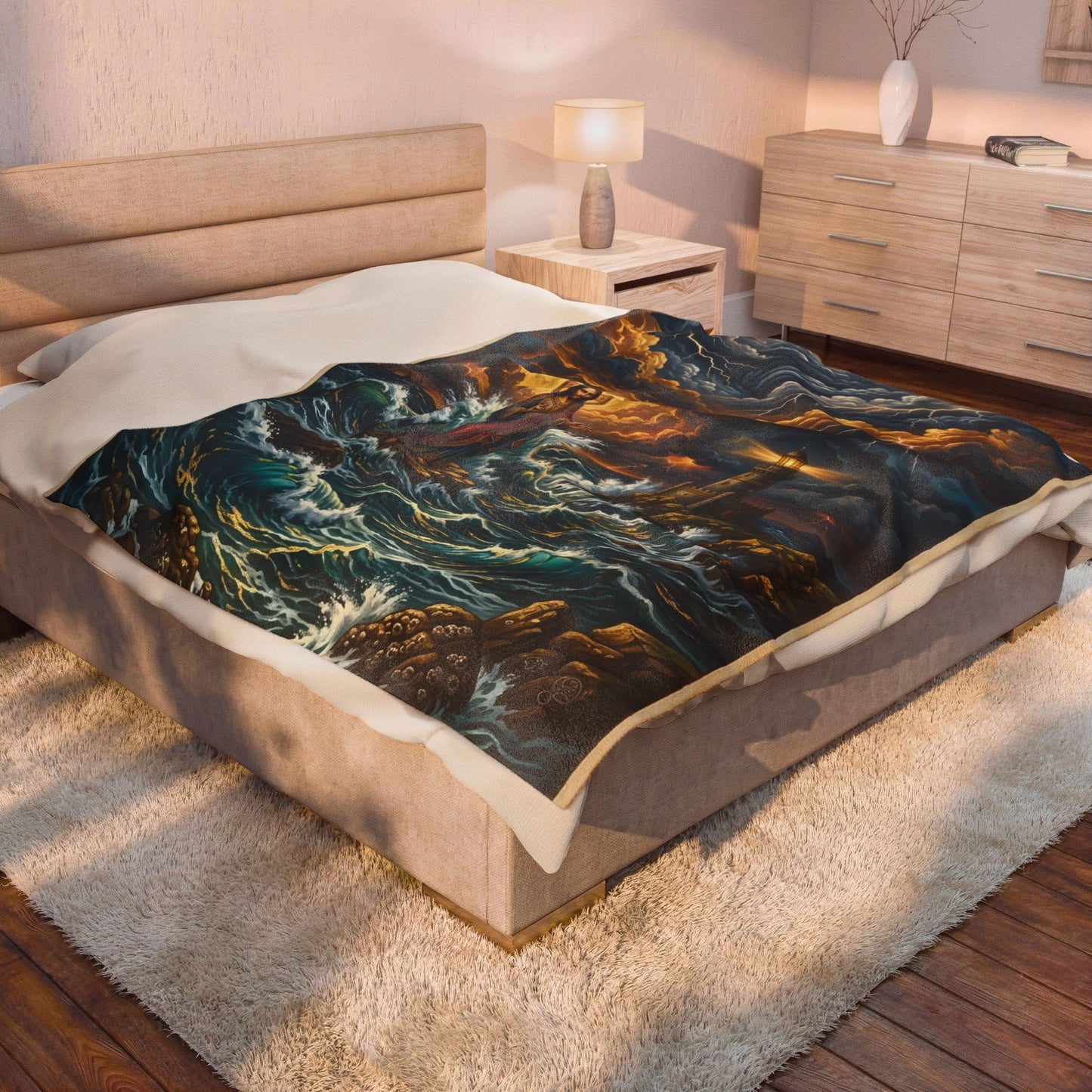 “Steadfast Hope - Lighthouse in the Storm” - Plush Blanket