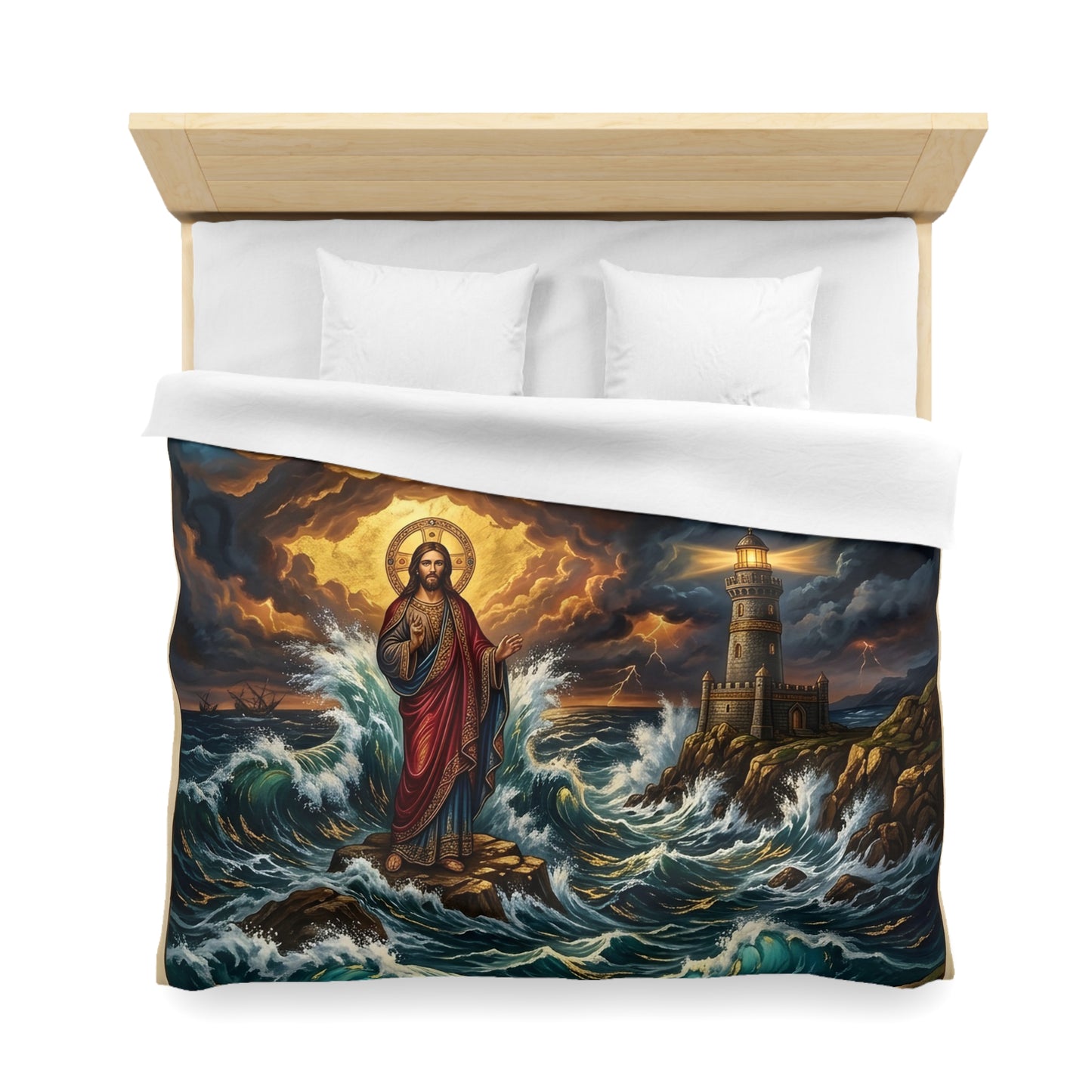 “Steadfast Hope - Lighthouse in the Storm” - Duvet Cover