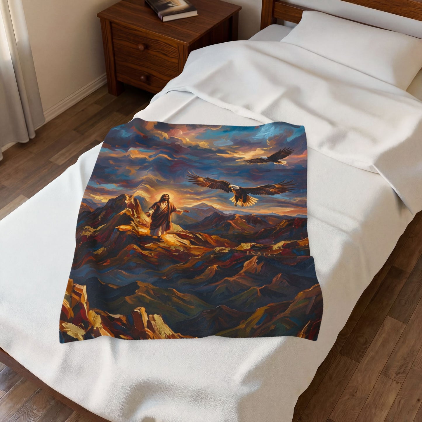 “Soaring Like Eagles - Hope in the Lord Over Mountain Peaks” - Plush Blanket