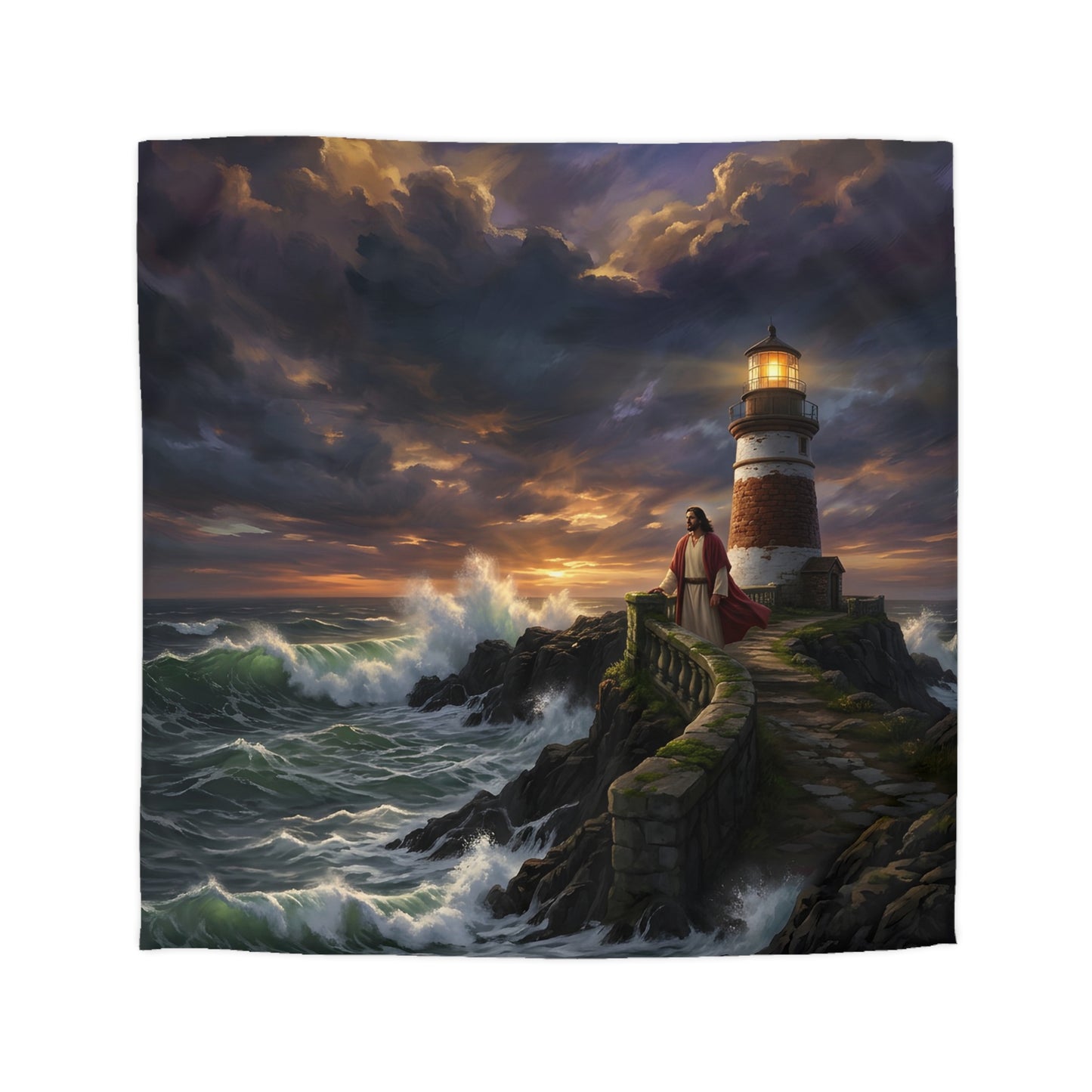 “Steadfast Hope - Lighthouse in the Storm” - Duvet Cover