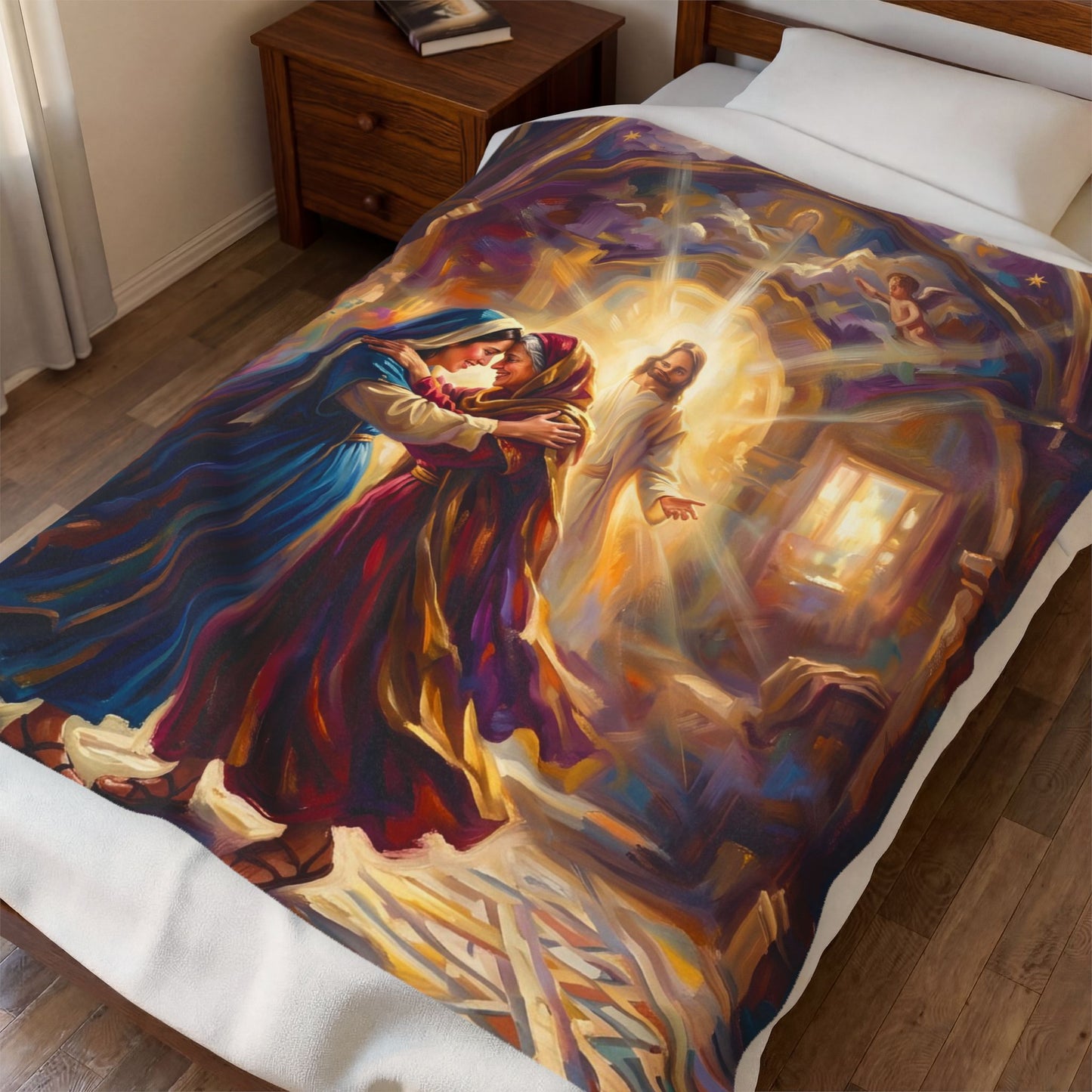 “Divine Embrace - Mary and Elizabeth's Joyful Meeting” - Plush Blanket