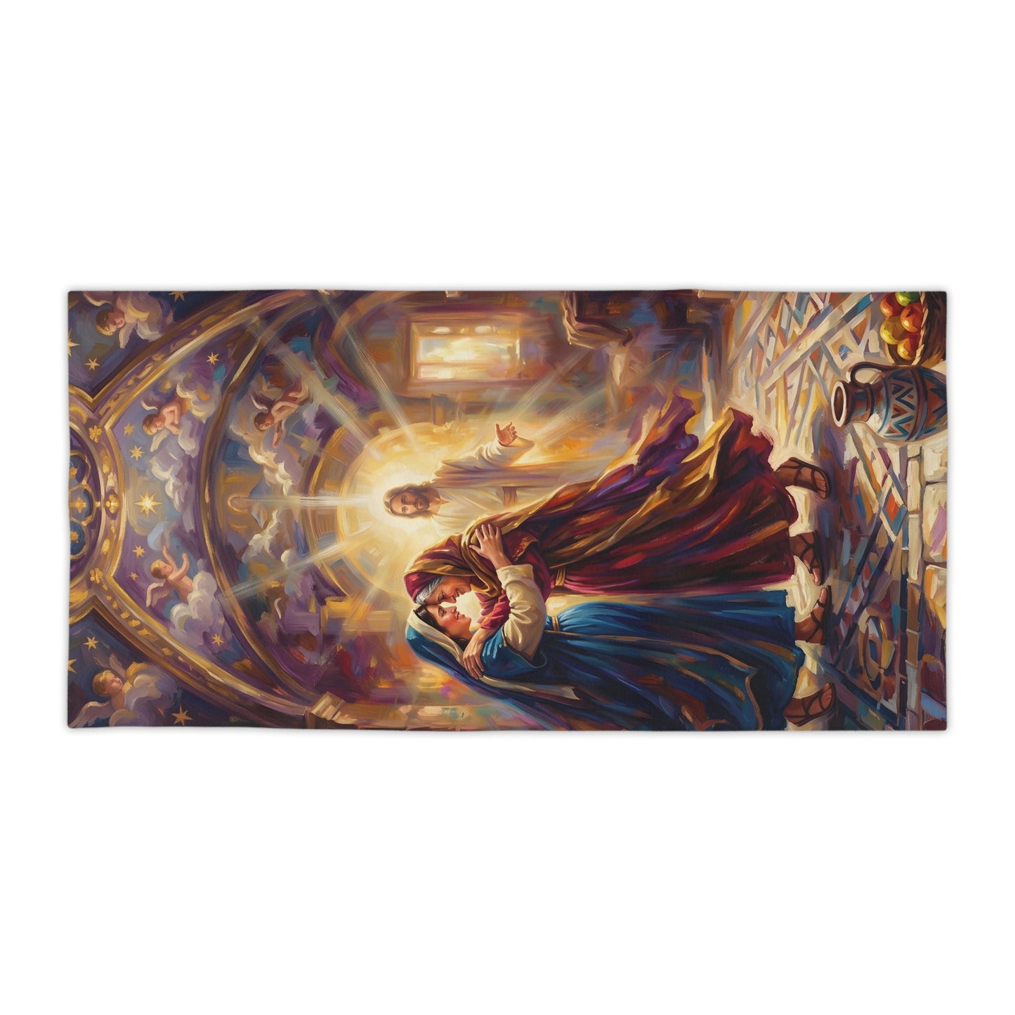 “Divine Embrace - Mary and Elizabeth's Joyful Meeting” - Beach Towel