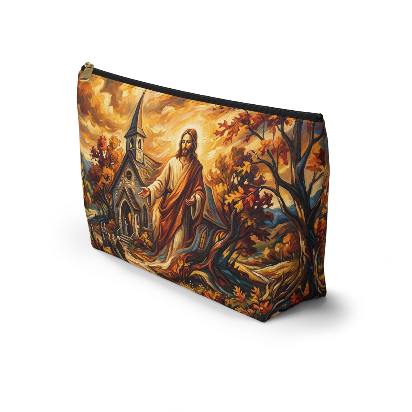 “Abide With Me - Autumn Church at Sunset” - Accessory Pouch