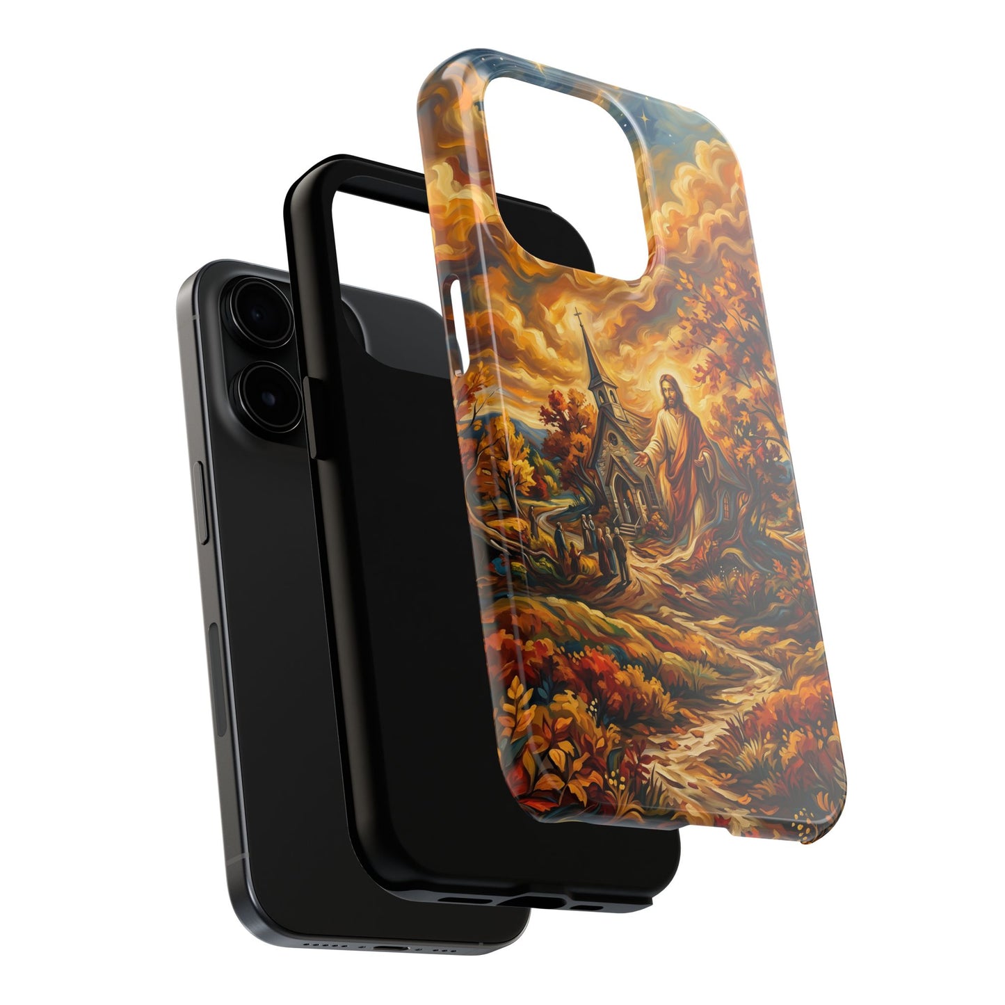 “Abide With Me - Autumn Church at Sunset” - Phone Case