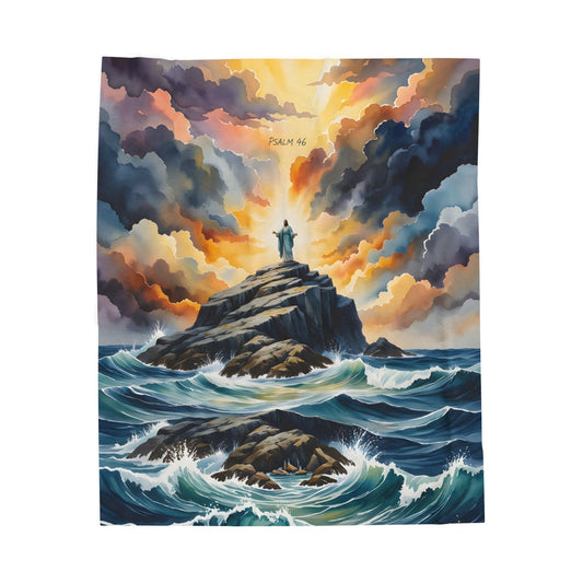 “My Refuge and Strength - Rock in the Storm” - Plush Blanket