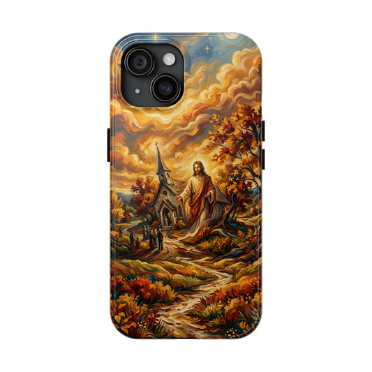 “Abide With Me - Autumn Church at Sunset” - Phone Case