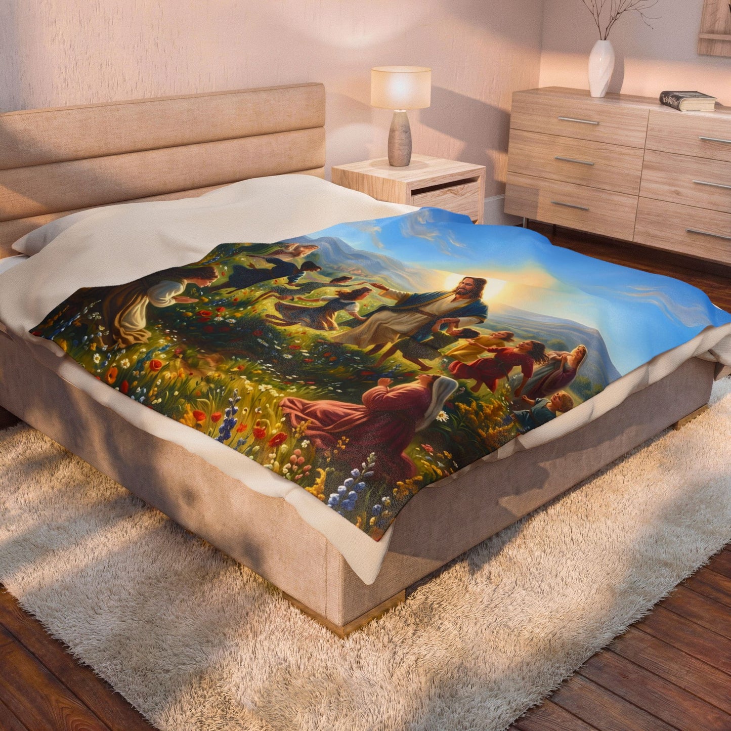 “Joy Overflowing - Children Dancing in the Meadow” - Plush Blanket