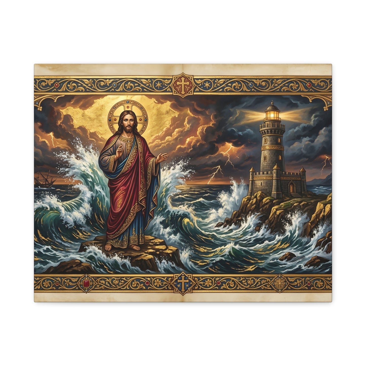 “Steadfast Hope - Lighthouse in the Storm” - Canvas Art