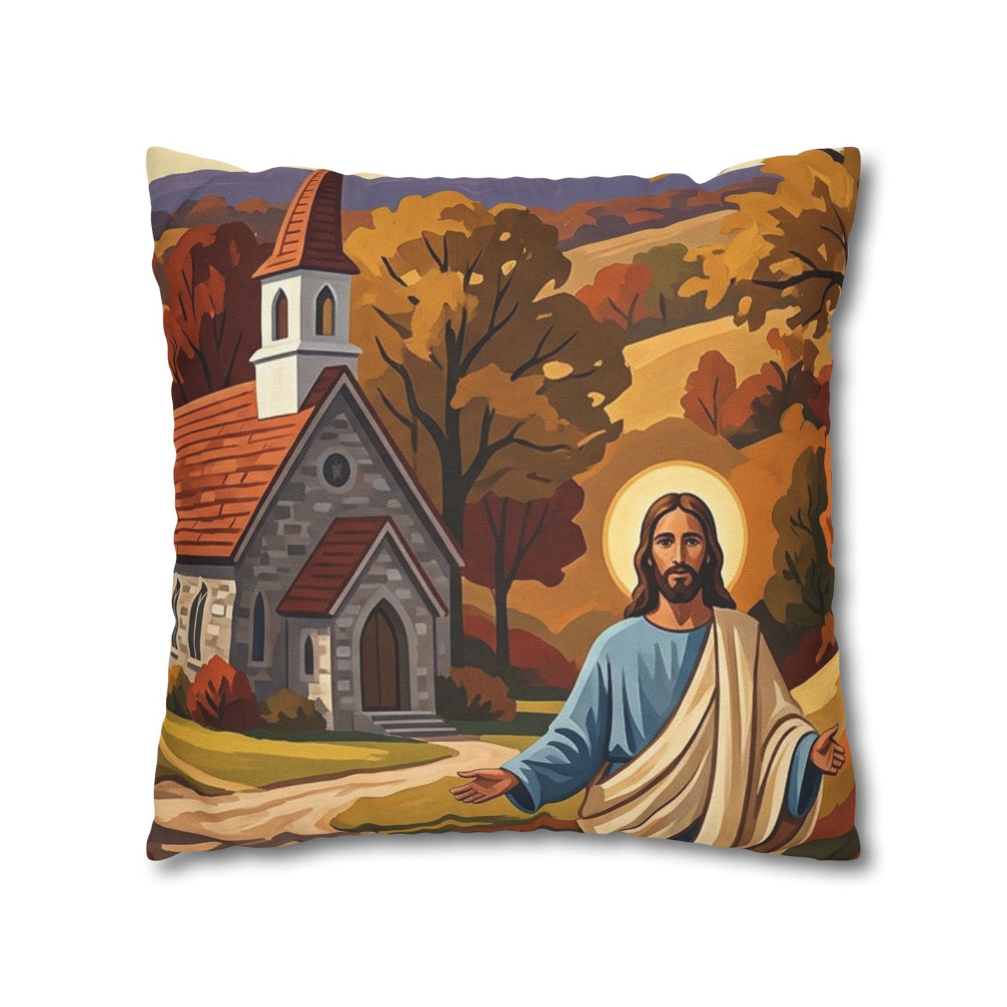 “Golden Harvest - Autumn Church in Tranquility” - Pillowcase