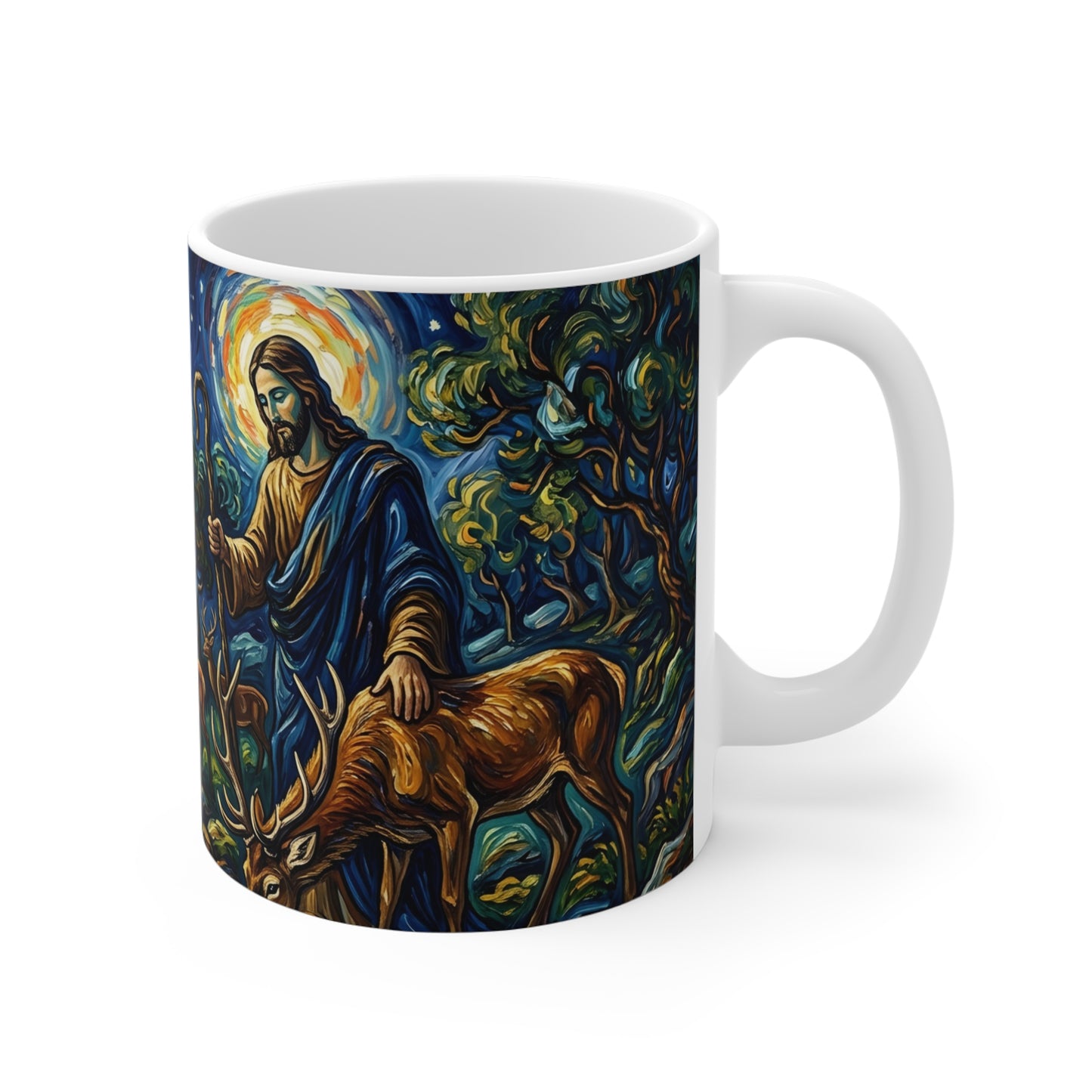 “Streams of Living Water - Deer at a Moonlit Waterfall” - Coffee Mug