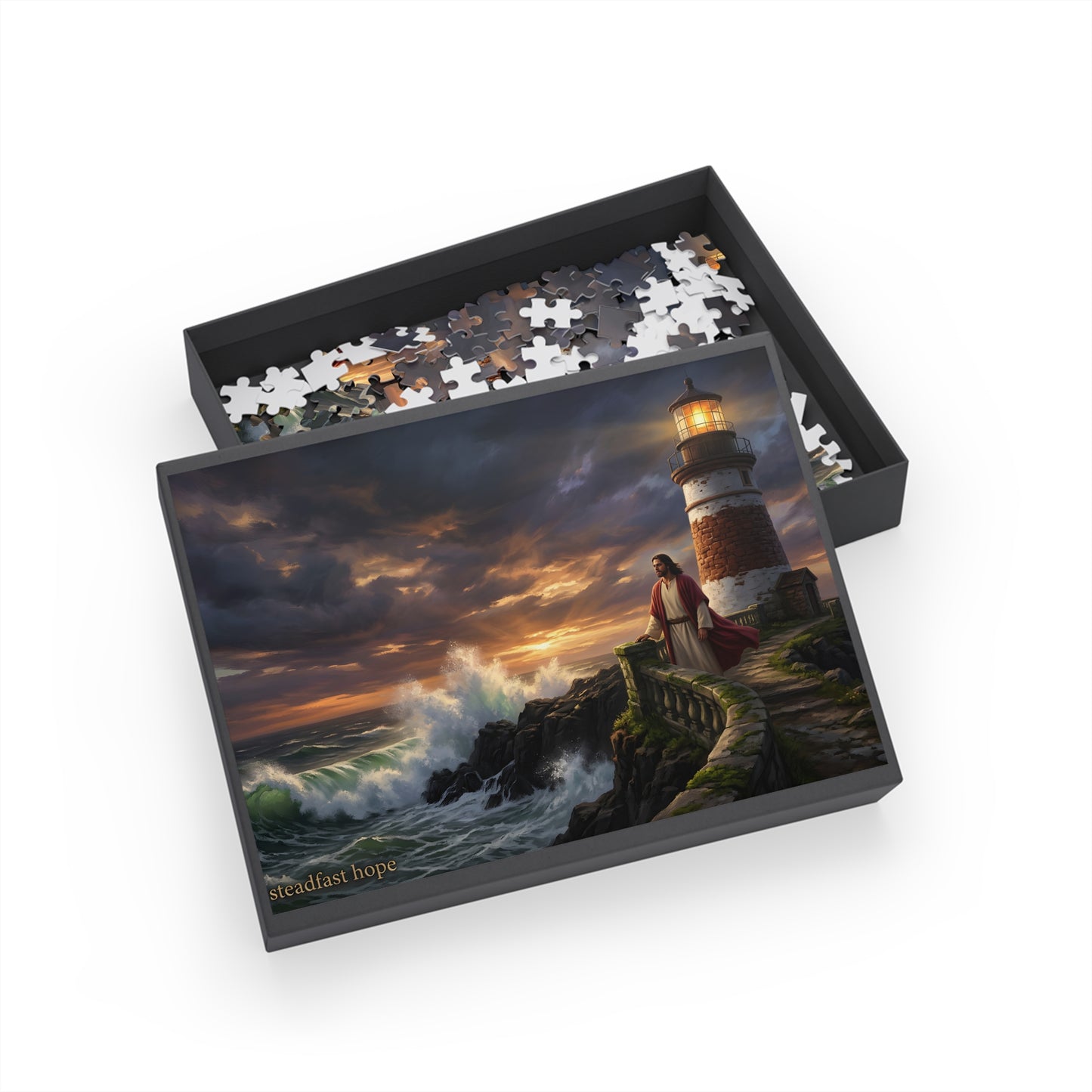 “Steadfast Hope - Lighthouse in the Storm” - Jigsaw Puzzle