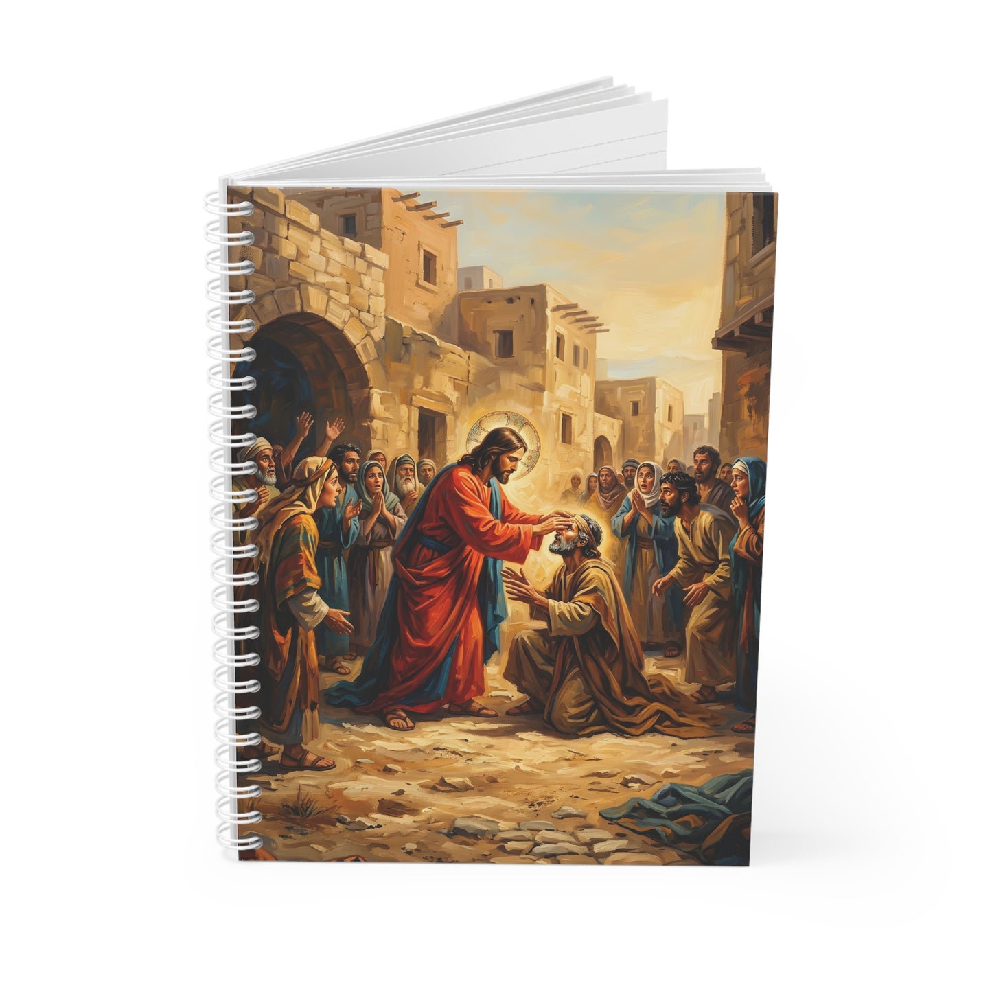 “He Opened My Eyes - Jesus Heals the Blind Man” - Spiral Notebook