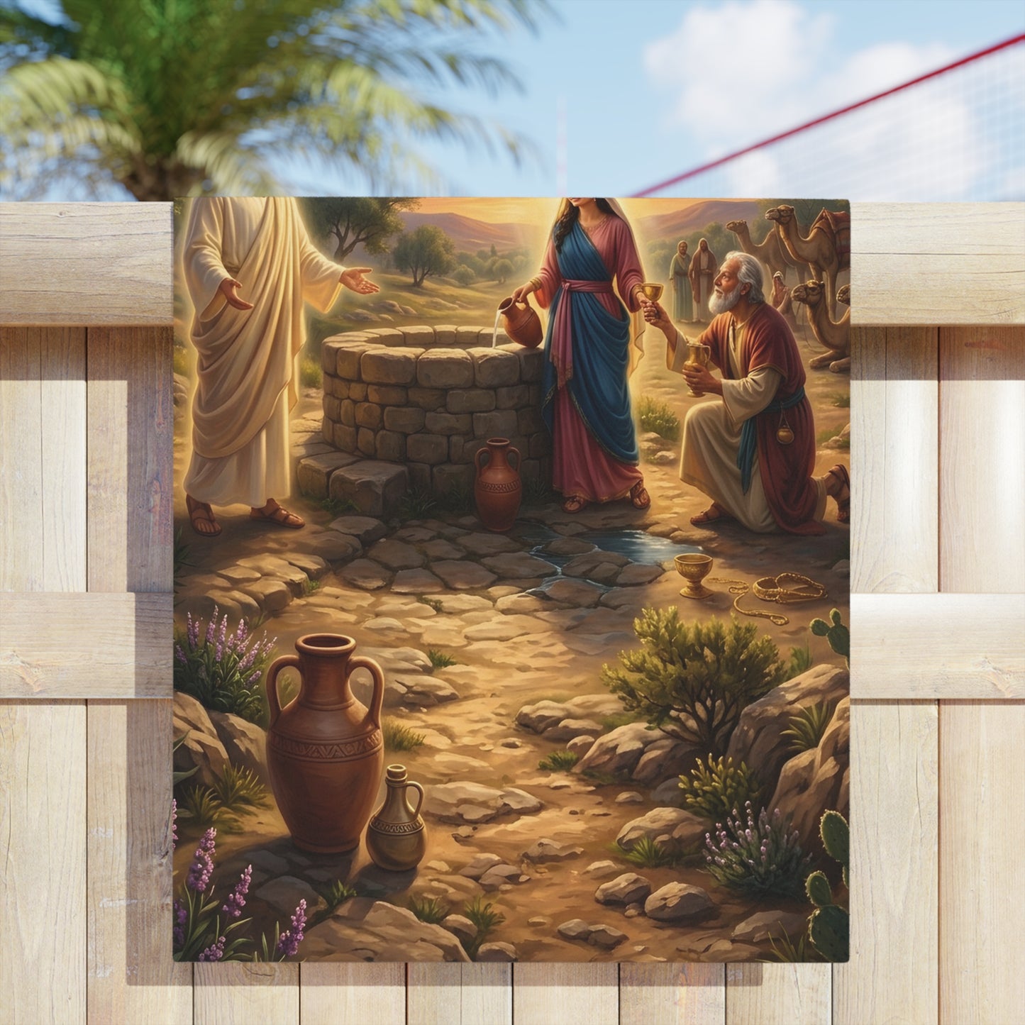 “Providence Unveiled - Rebekah at the Well” - Beach Towel
