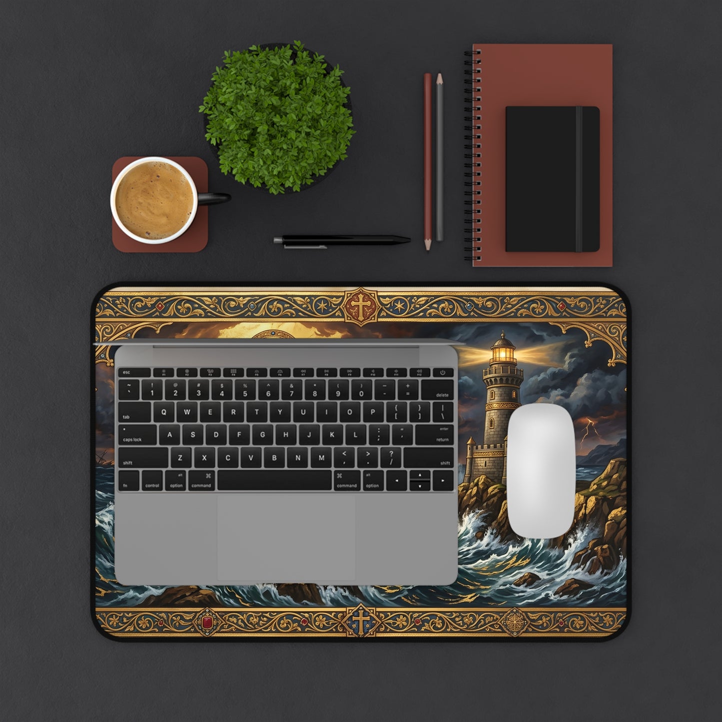 “Steadfast Hope - Lighthouse in the Storm” - Desk Mat