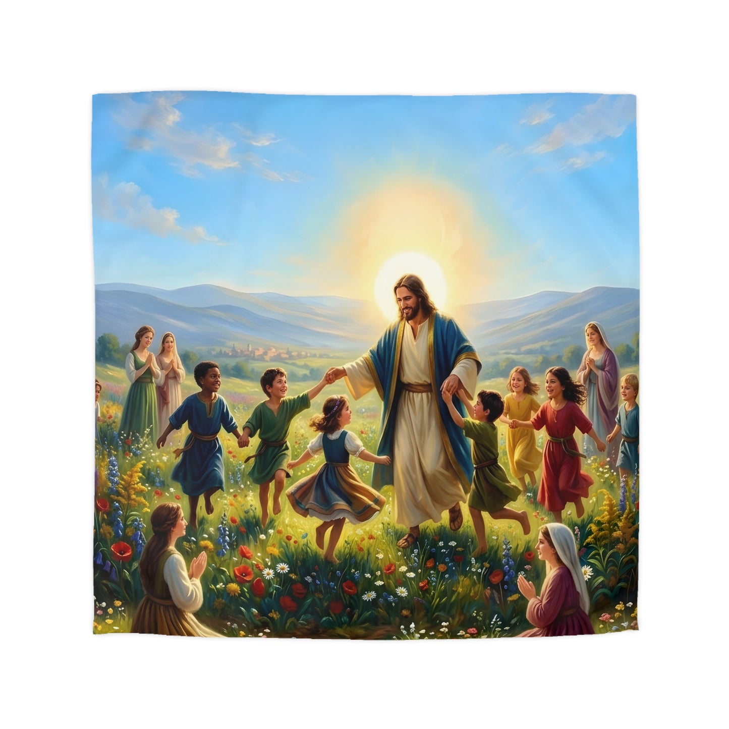 “Joy Overflowing - Children Dancing in the Meadow” - Duvet Cover