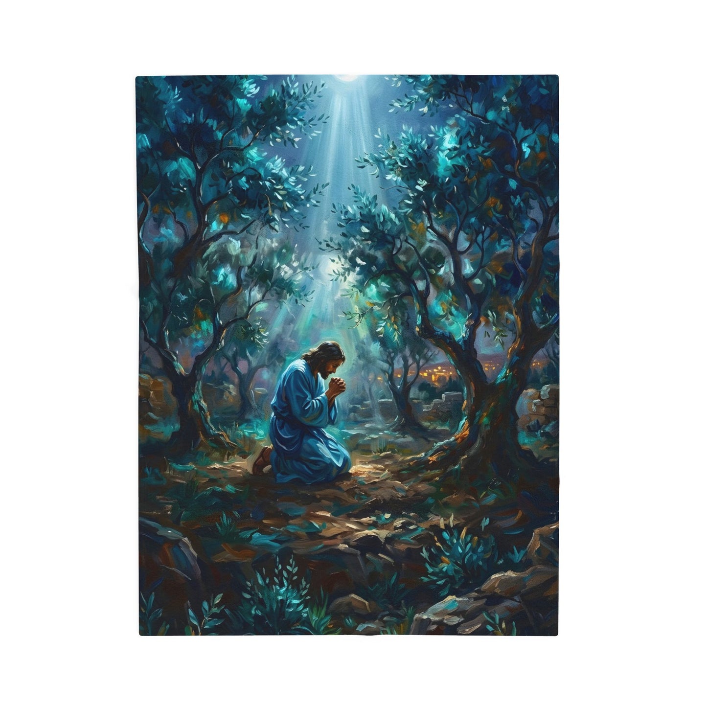 “Thy Will Be Done - Gethsemane Moonlight Prayer” - Plush Blanket