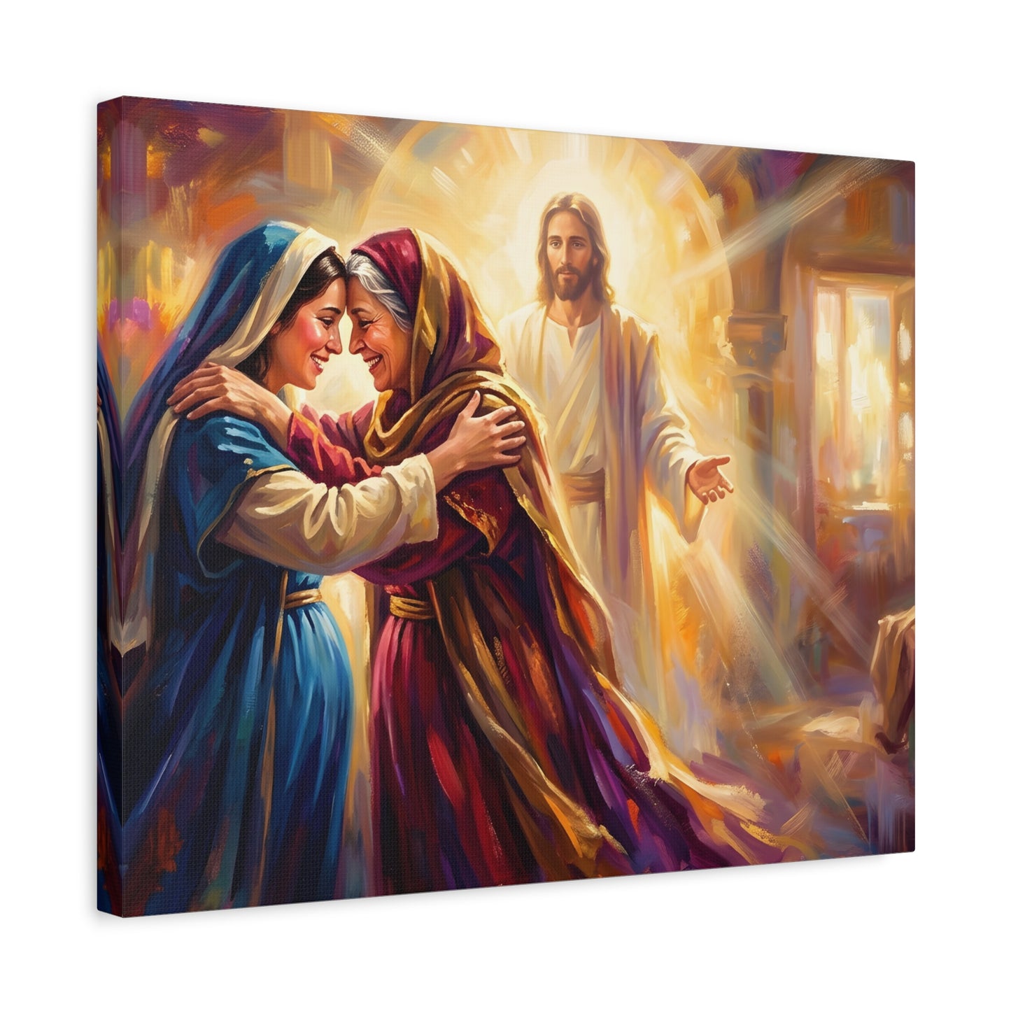 “Divine Embrace - Mary and Elizabeth's Joyful Meeting” - Canvas Art