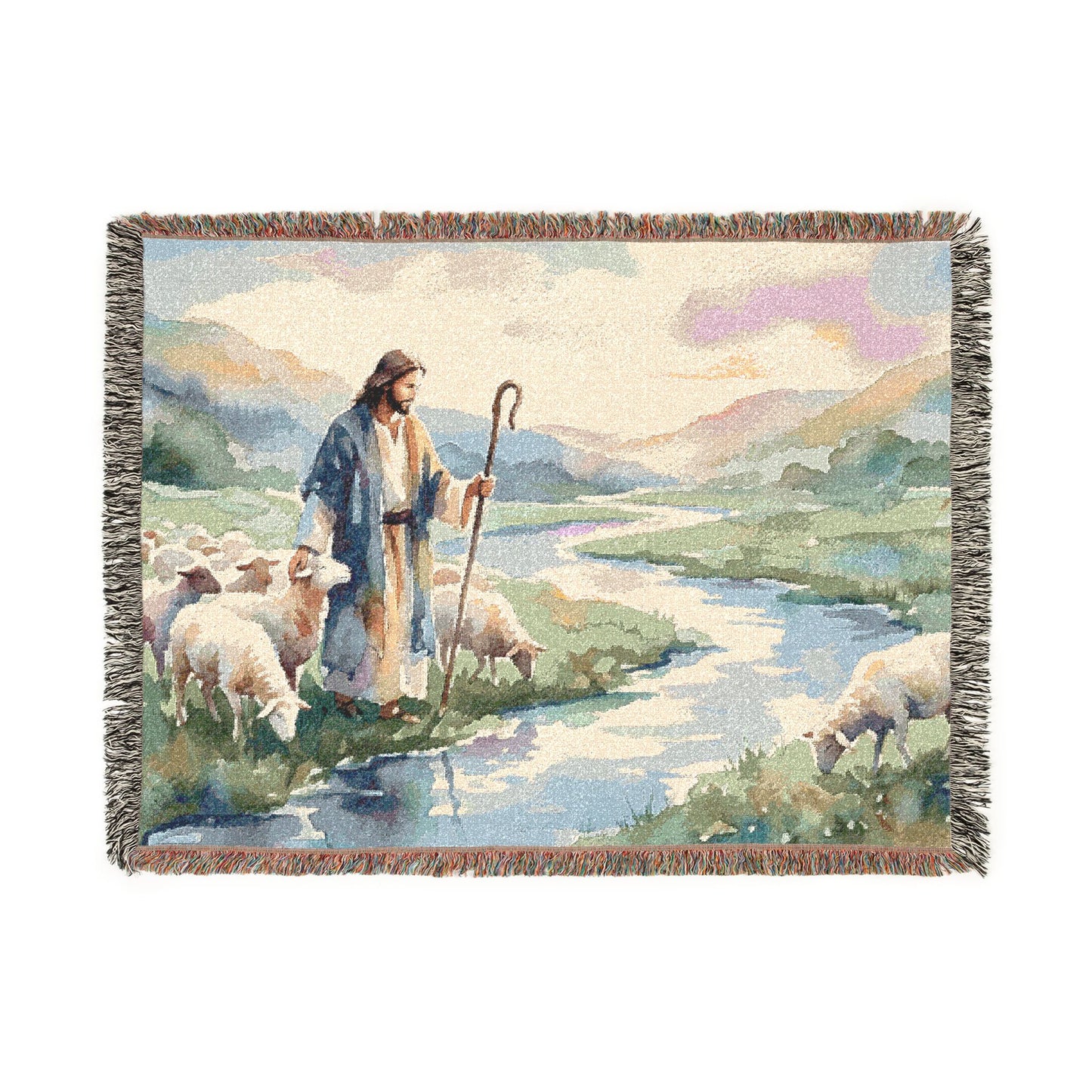 “Still Waters - Shepherd Leads His Flock” - Woven Blanket