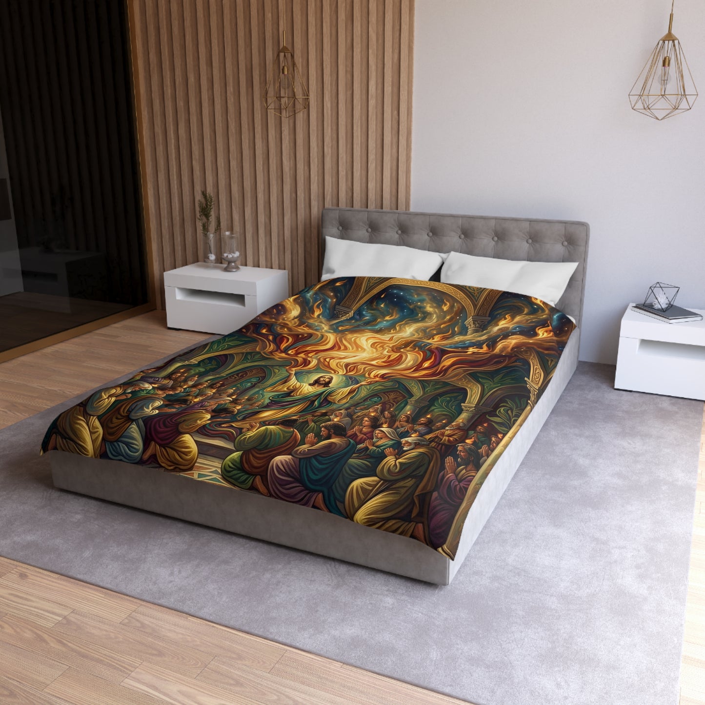 “Spirit Poured Out - Pentecost Flames Descending” - Duvet Cover
