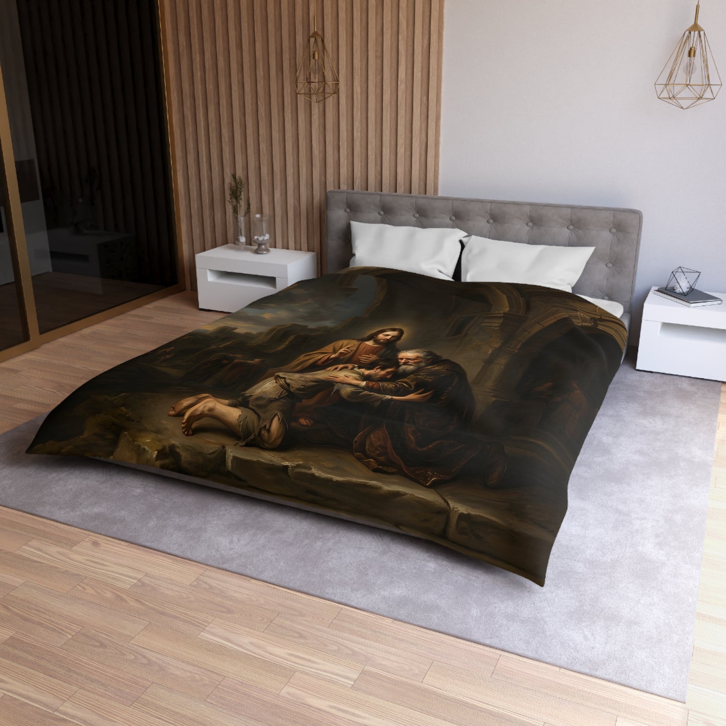 The prodigal son running toward his father - Duvet Cover