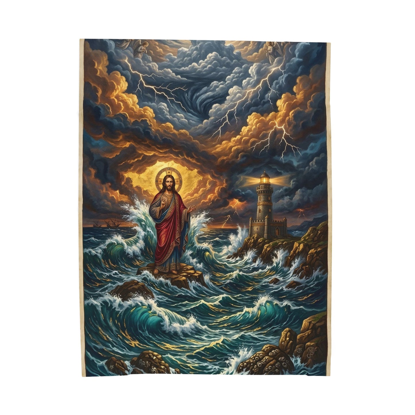 “Steadfast Hope - Lighthouse in the Storm” - Plush Blanket