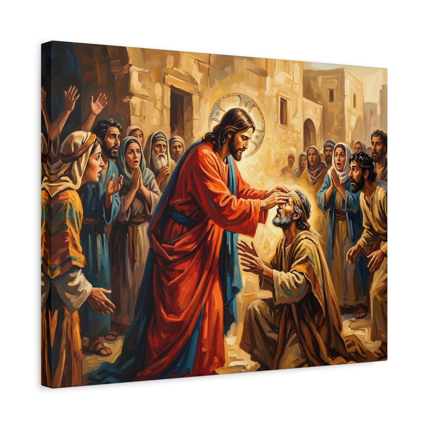 “He Opened My Eyes - Jesus Heals the Blind Man” - Canvas Art