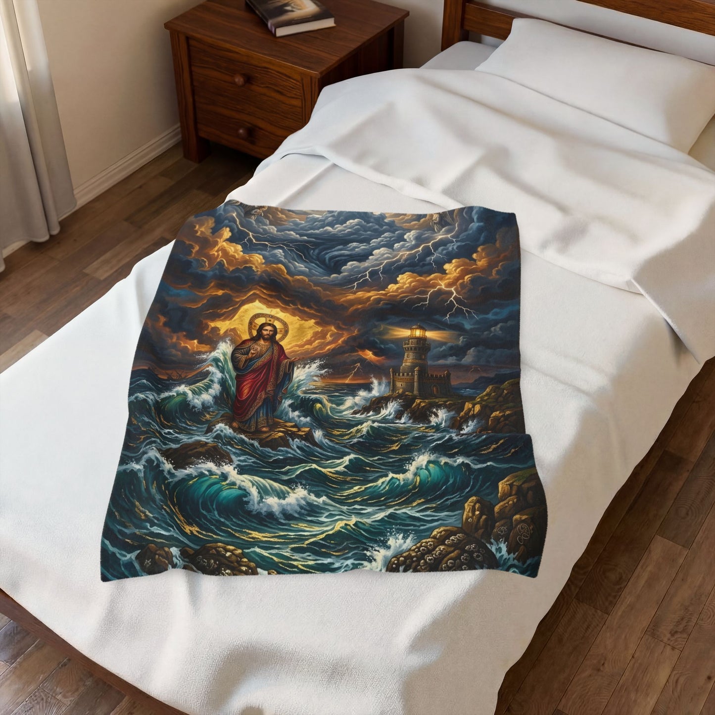 “Steadfast Hope - Lighthouse in the Storm” - Plush Blanket