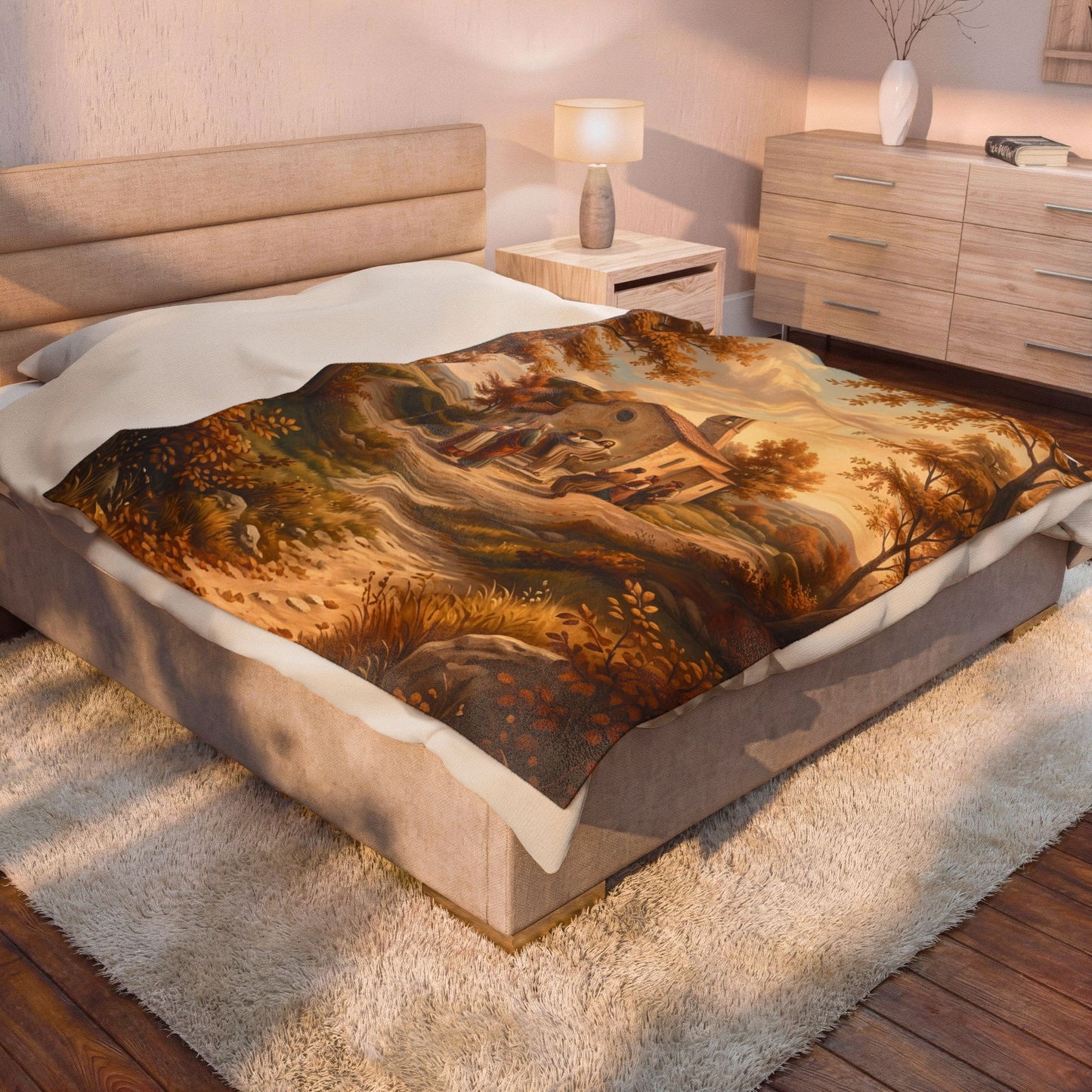 “Sanctuary in Serenity - Autumn's Golden Embrace” - Plush Blanket