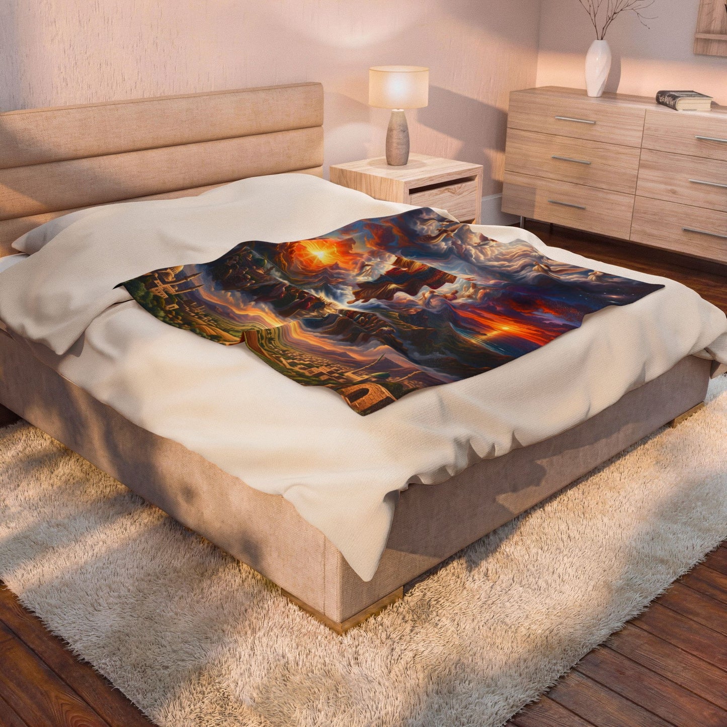 “From Sunrise to Sunset - God Enthroned Above All Nations” - Plush Blanket