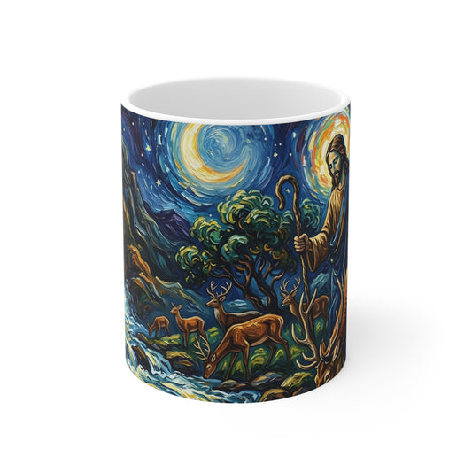 “Streams of Living Water - Deer at a Moonlit Waterfall” - Coffee Mug