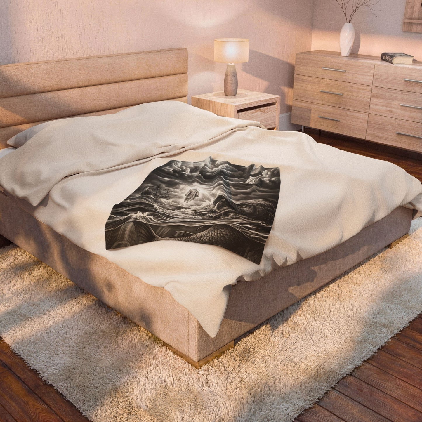 Jonah being swallowed by the great fish - Plush Blanket