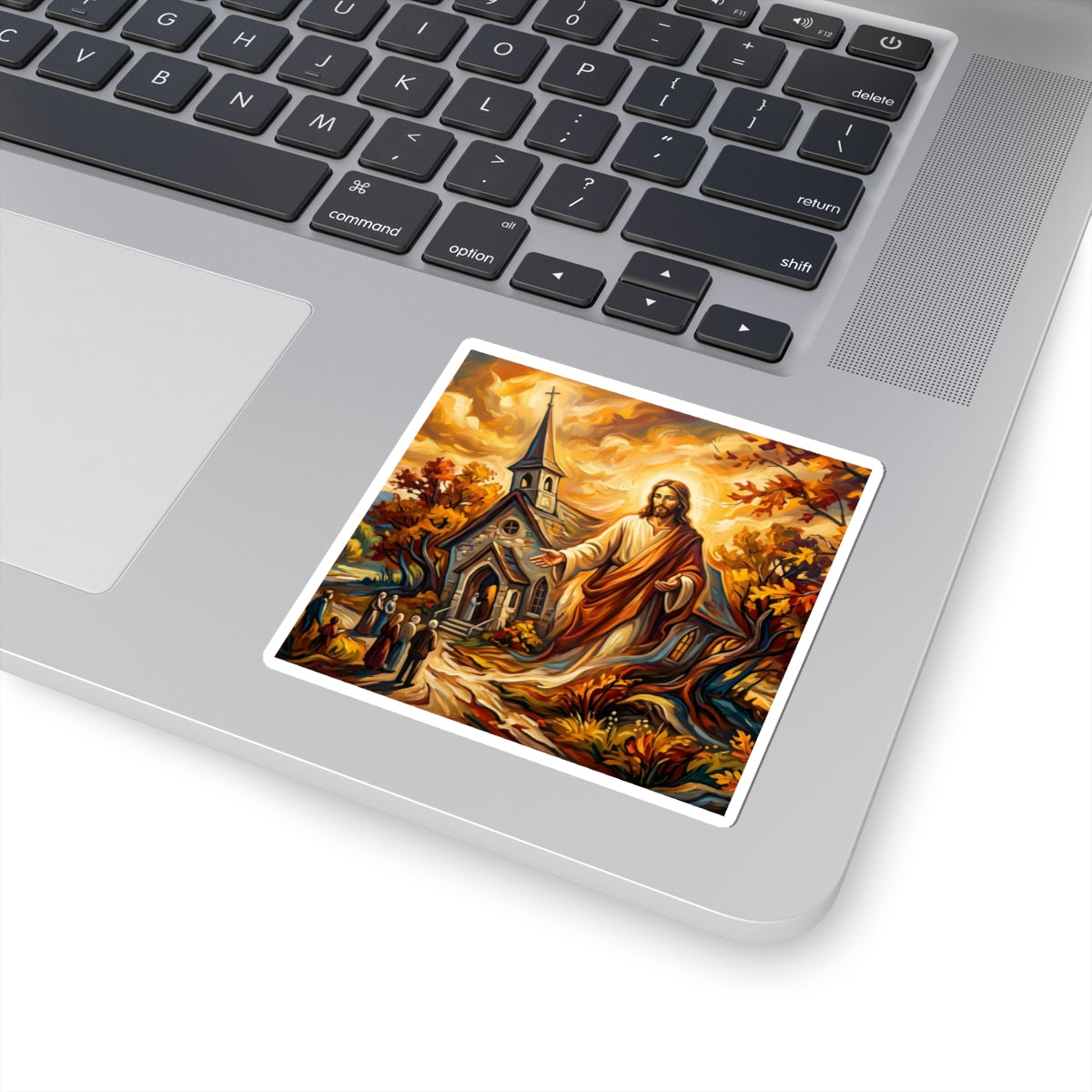 “Abide With Me - Autumn Church at Sunset” - Sticker