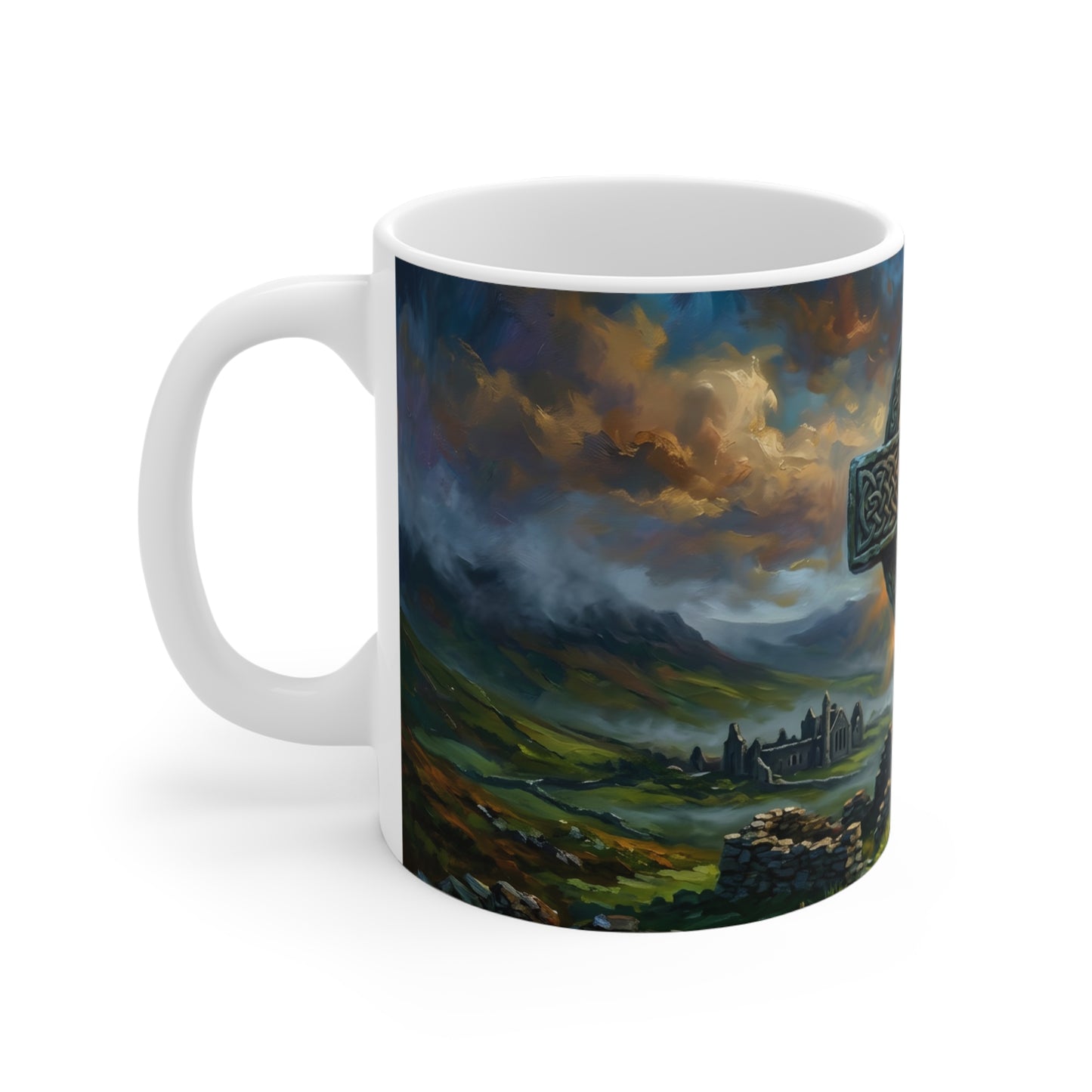 “Ancient Roots - Celtic Cross in Mist” - Coffee Mug