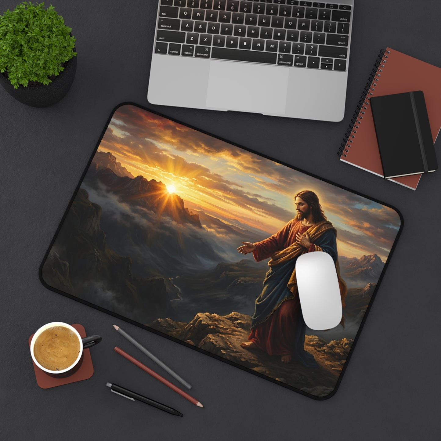 “Joy Comes in the Morning - Sunrise Over Dark Valley” - Desk Mat