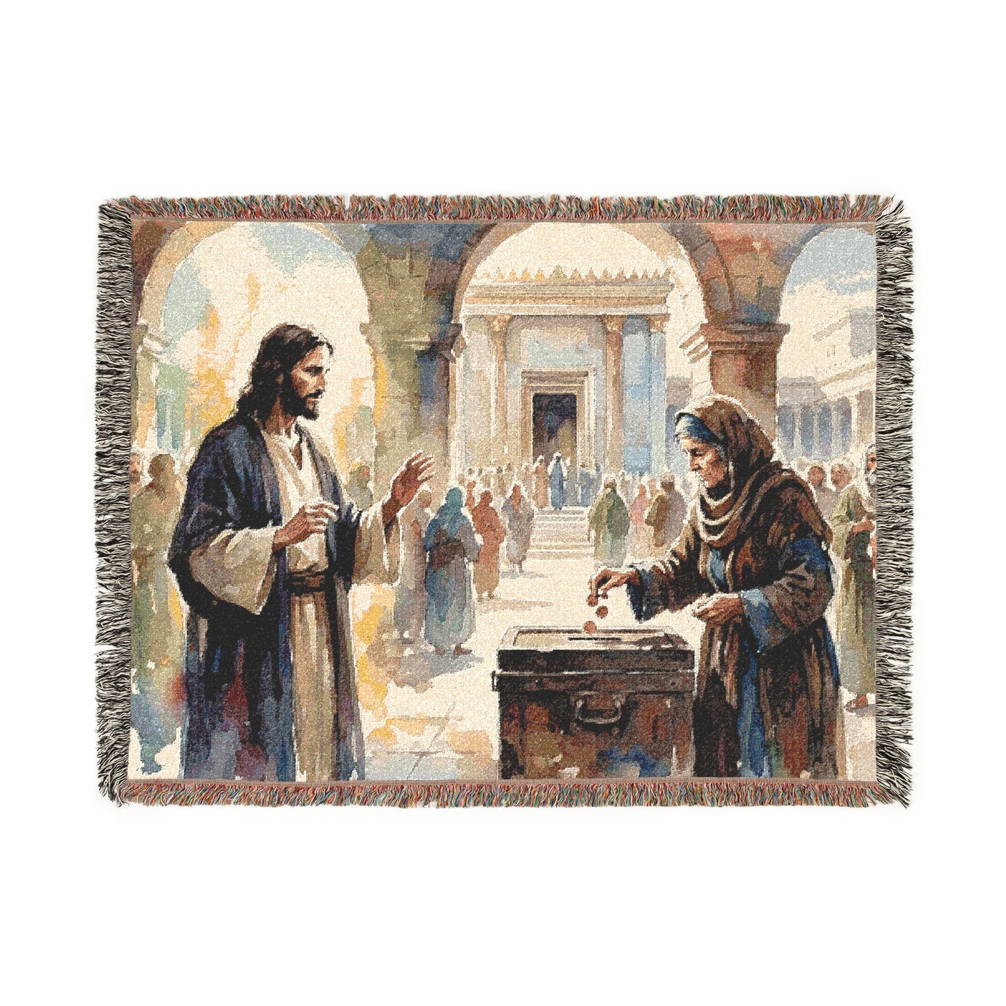 “Her Offering - The Widow's Mite at the Temple” - Woven Blanket