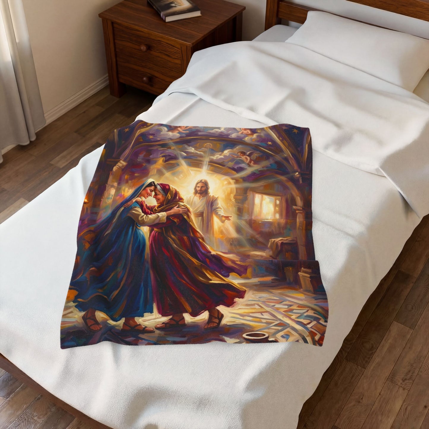 “Divine Embrace - Mary and Elizabeth's Joyful Meeting” - Plush Blanket