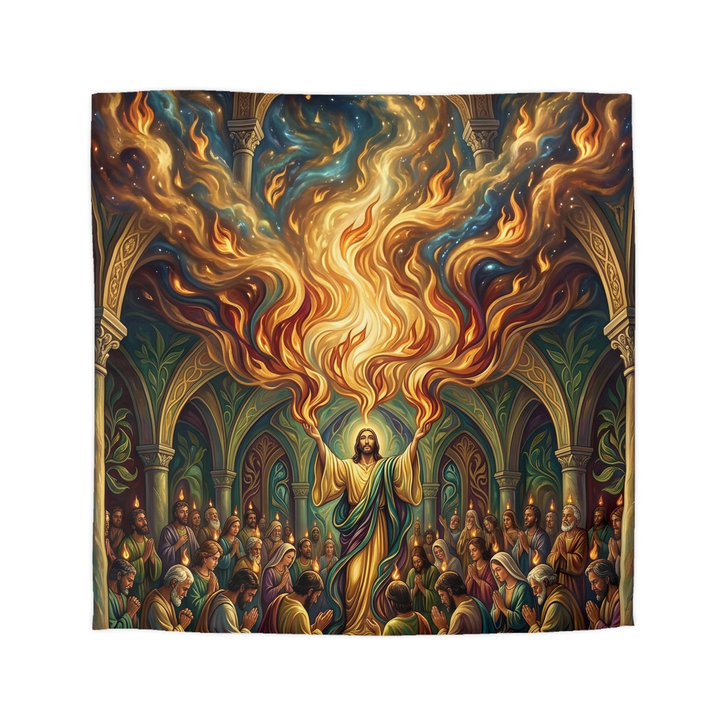 “Spirit Poured Out - Pentecost Flames Descending” - Duvet Cover