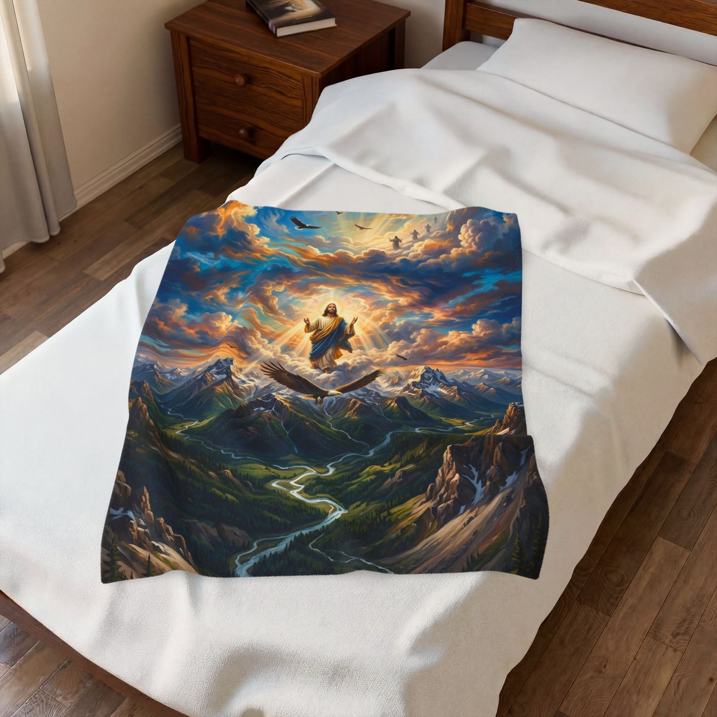 “Soaring Like Eagles - Hope in the Lord Over Mountains” - Plush Blanket