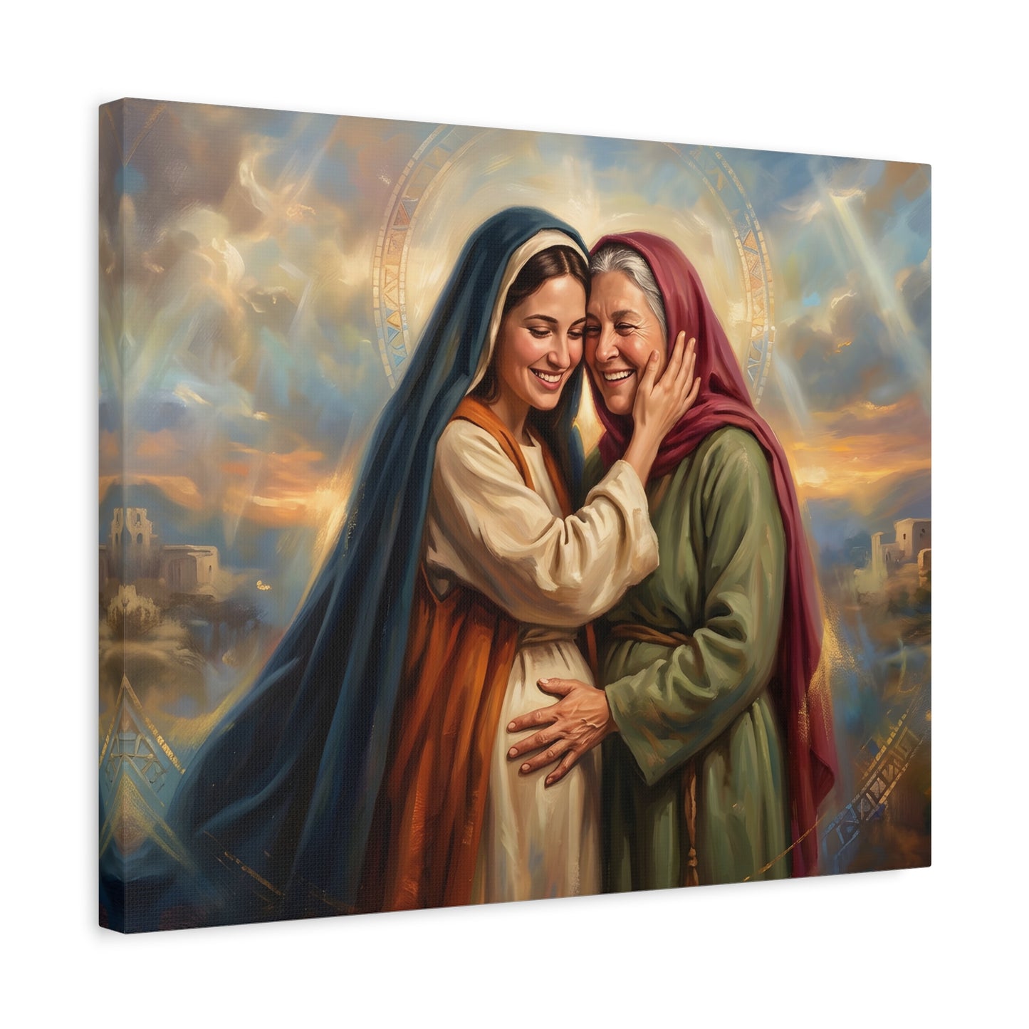 “Blessed Among Women - Mary and Elizabeth Embrace” - Canvas Art