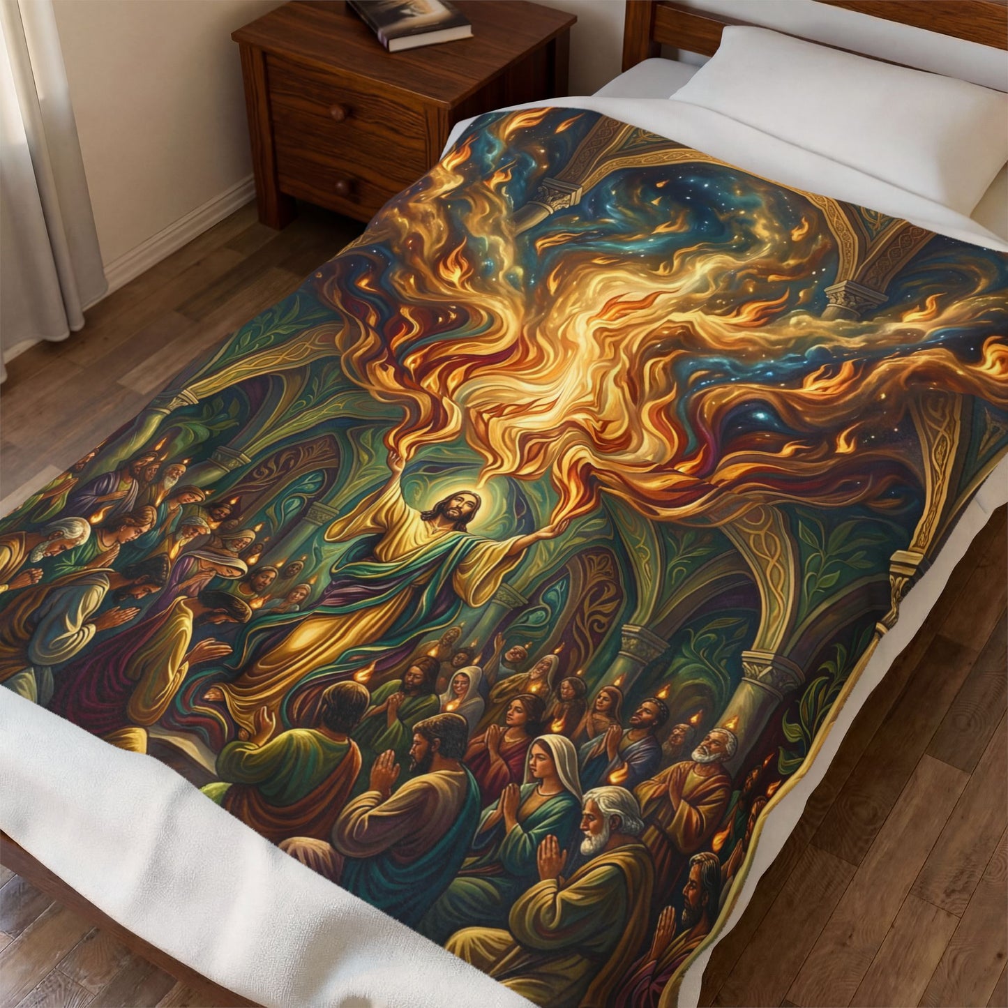“Spirit Poured Out - Pentecost Flames Descending” - Plush Blanket
