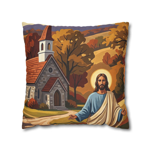 “Golden Harvest - Autumn Church in Tranquility” - Pillowcase