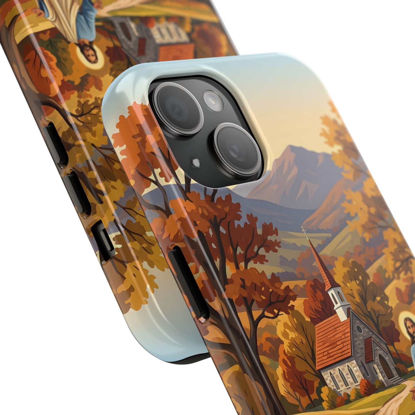“Golden Harvest - Autumn Church in Tranquility” - Phone Case