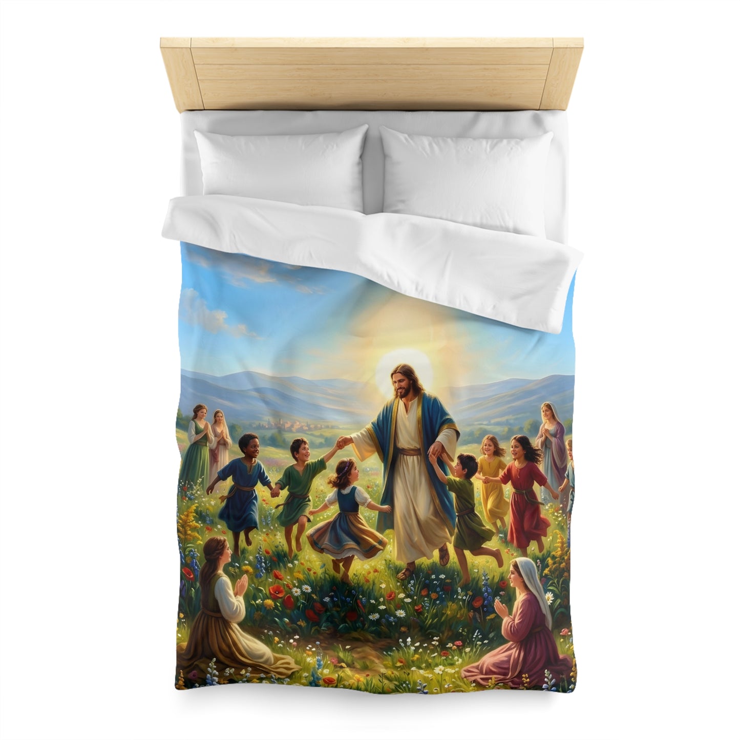 “Joy Overflowing - Children Dancing in the Meadow” - Duvet Cover