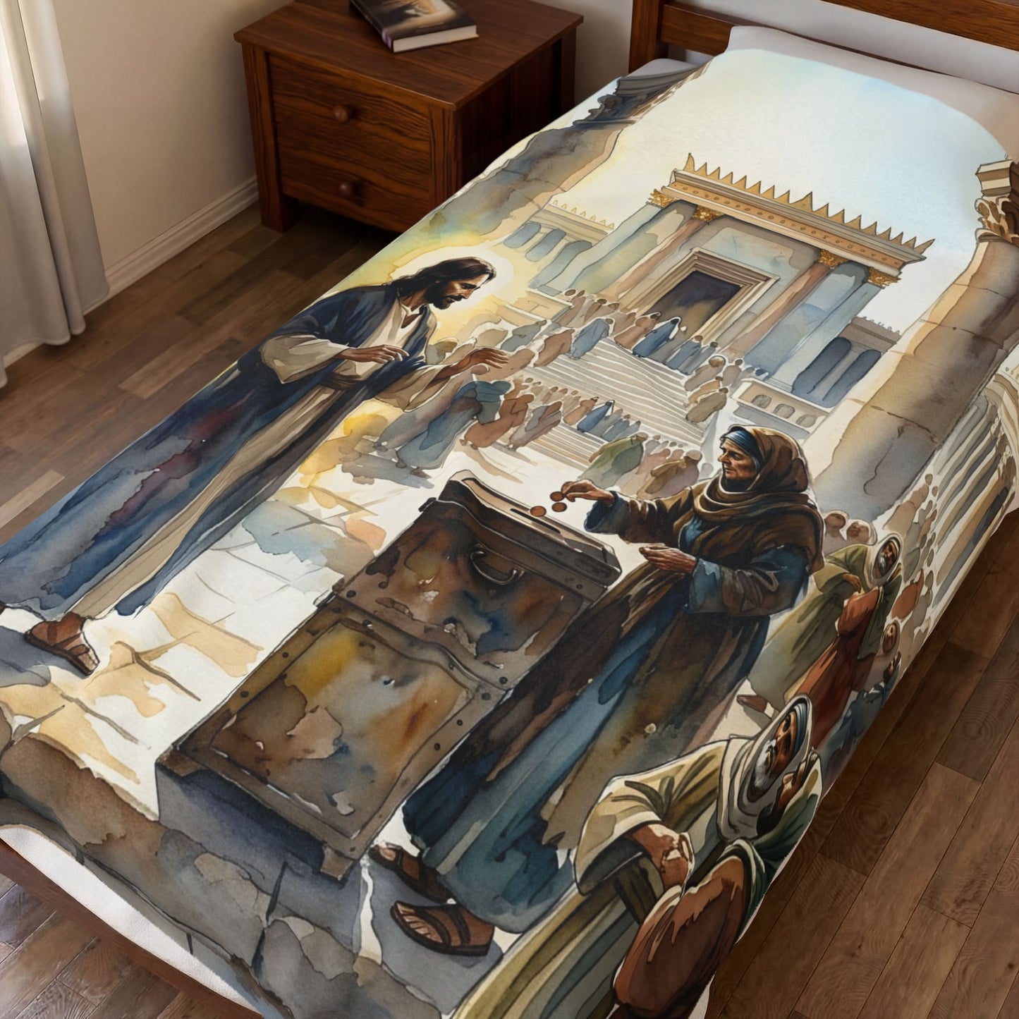 “Her Offering - The Widow's Mite at the Temple” - Plush Blanket