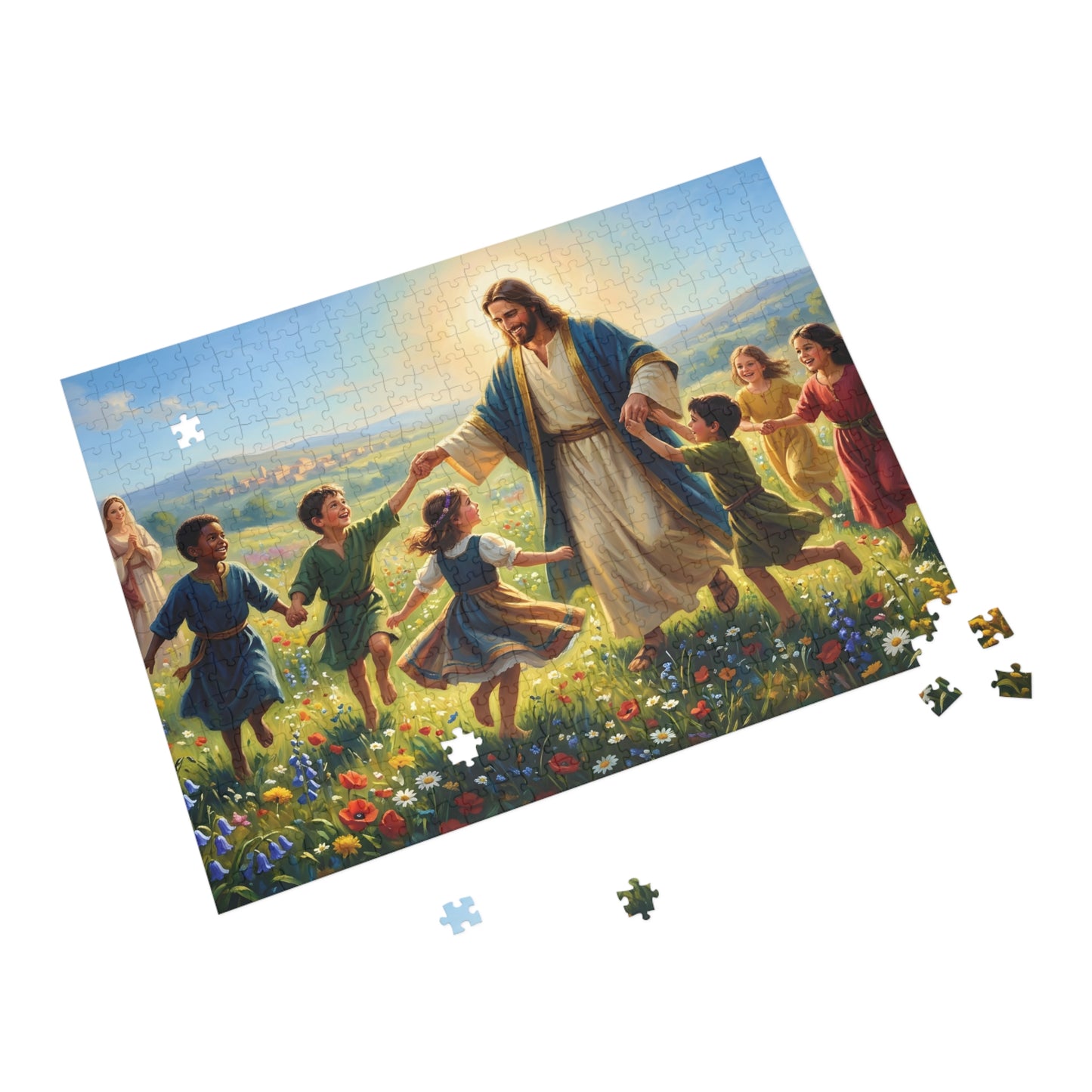 “Joy Overflowing - Children Dancing in the Meadow” - Jigsaw Puzzle