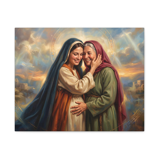 “Blessed Among Women - Mary and Elizabeth Embrace” - Canvas Art