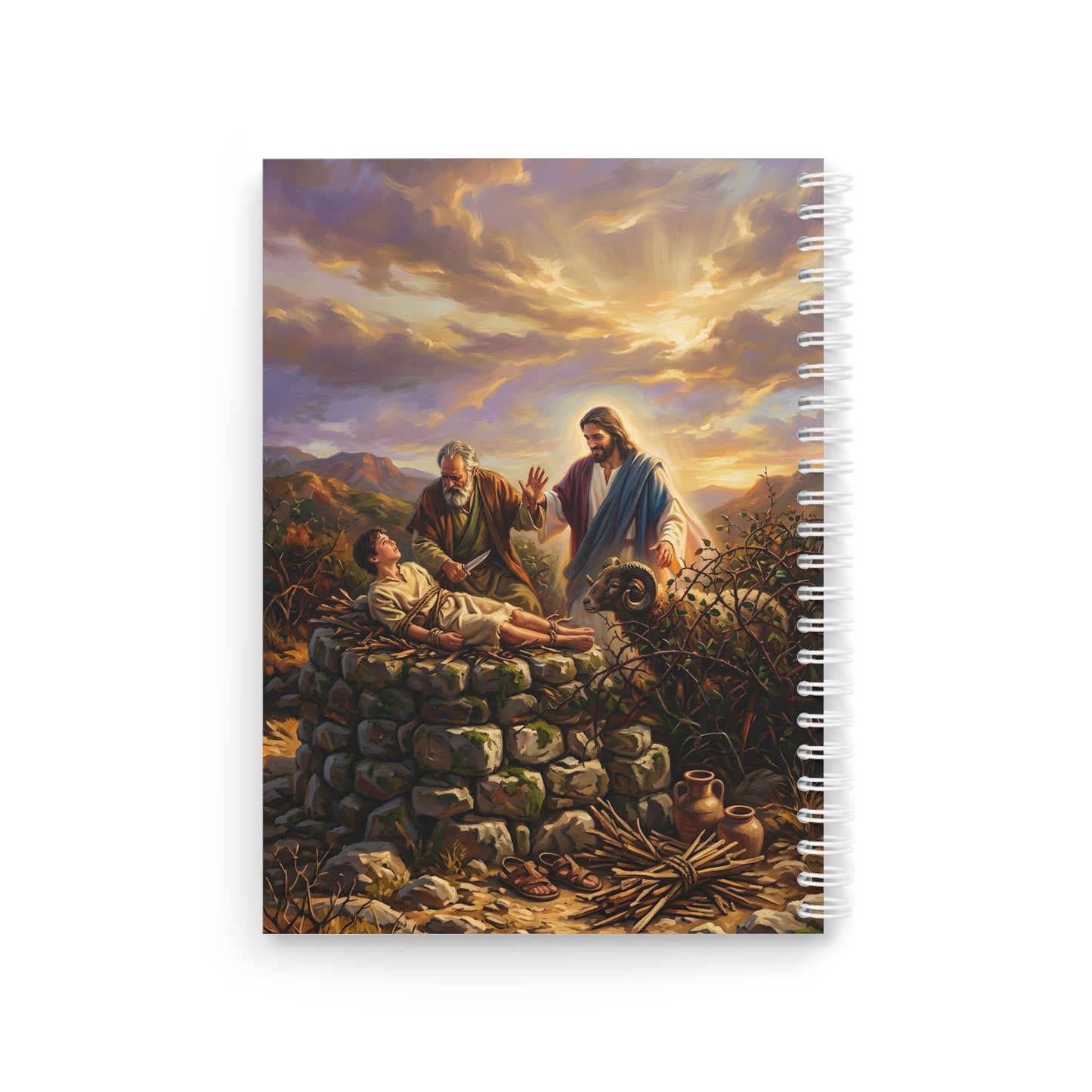 “The Lord Will Provide - Abraham and Isaac on Mount Moriah” - Spiral Notebook